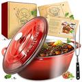 KRUSTENZAUBER 33 cm Cast Iron Roasting Dish with Lid Oven Safe Including Meat Fork - 6L Enamel Pot XL - Ideal Casserole Pot Kazan Induction Oval, Gift Christmas