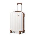 Kono 55x35x20cm Cabin Hand Luggage Super Lightweight ABS Suitcase 4 Wheels Spinner Luggage Vertical Strip Travel Trolley Case (Cream White)