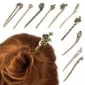 Pince à Cheveux Vintage en Métal D.lique Bâton en Bronze Outils de Coiffure Incurvés Fourche