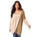 Plus Size Women's Sequin Paneled Overlay Top by Roaman's in Soft Camel (Size 34/36)