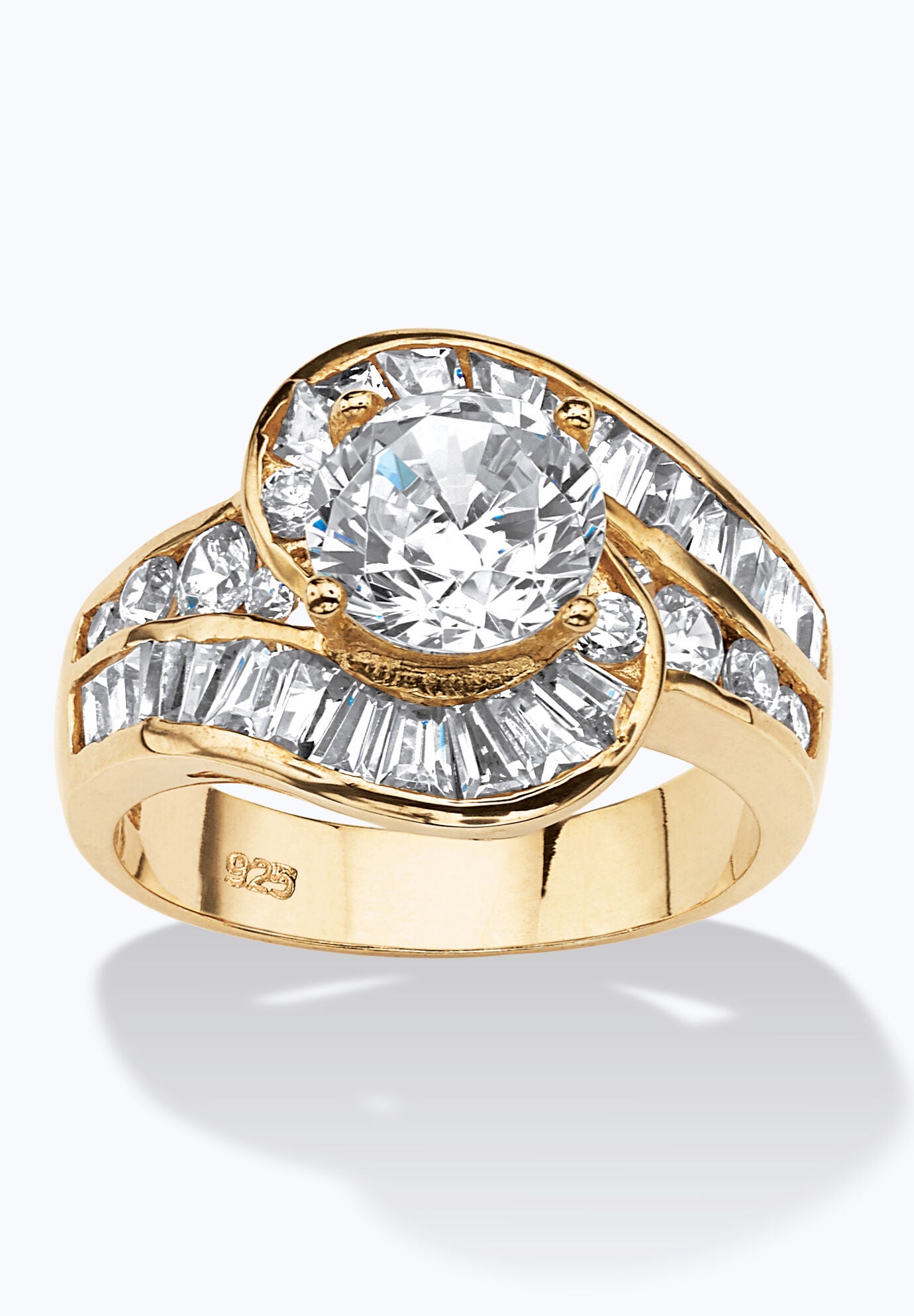 Women's 4.79 Tcw Round Cubic Zirconia Bypass Ring In 14K Gold-Plated Sterling Silver by PalmBeach Jewelry in Gold (Size 8)