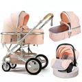 Adjustable High Landscape Toddler Stroller, Stroller Adjustable Direction, Luxury Frame 2 in 1 Carriage with 5-Point Seat Belt,Pink