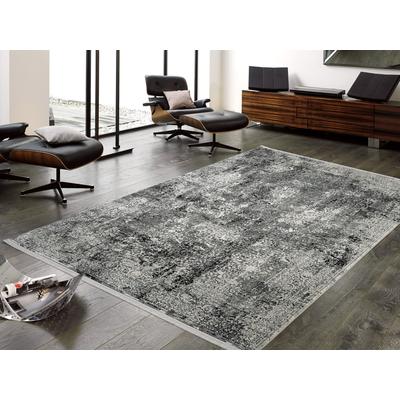 Teppich OCI DIE TEPPICHMARKE "BESTSELLER CAVA", grau (dunkelgrau), B:160cm H:8mm L:230cm, Kunstfaser, Viskose, Teppiche, Fransenteppich, Glanz Viskose, mit Fransen, Hoch Tief Struktur, Vintage, Wohnzimmer Image