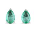 2.10Tcw Emerald 3 Prong Classic Traditional Stud Earrings 14K, White Gold Teardrop Solitaire Earrings, Emerald Gold Earring 14K