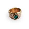 Bronze Ring For Man Or Woman Middleage-Celtic Style in Goldbronze Coppr + A Square Natural Turquoise, Unisex