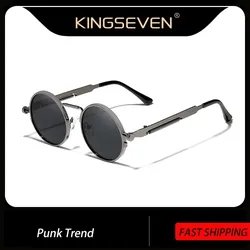 KINGSEVEN haute qualité gothique Steampunk lunettes de soleil polarisées hommes femmes marque concepteur Vintage rond métal cadre lunettes de soleil