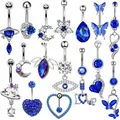 Anneaux de nombril bleu royal 14G planète piercing au nombril bijoux en forme de cœur piercing