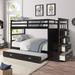 Espresso Solid Wood Twin Over Twin Bunk Bed with Trundle and Multifunction Staircase, 4 Storage Drawers, Maximized Space