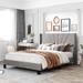 Gray Elegant Design Queen Size Velvet Upholstered Platform Bed with Upholstered Headboard, Box Spring Needed, Ease of Assembly