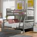 Gray Twin over Full Bunk Bed with Ladder, Convertible to 2 Separated Beds, Two Storage Drawers, Safety Guardrail