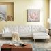 Off White Modern Velvet Upholstered Reversible Sectional Sofa Bed, L-Shaped Couch with Movable Ottoman and Nailhead Trim
