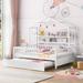 White Wooden Full Size House Bed with Twin Size Trundle, Kids Bed with Shelf and Playhouse Design