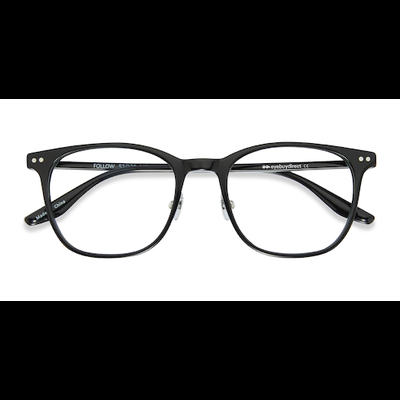 Unisex s square Black Silver Acetate Prescription eyeglasses - Eyebuydirect s Follow