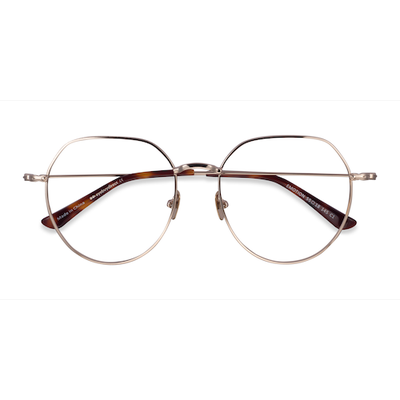 Unisex s geometric Light Gold Metal Prescription eyeglasses - Eyebuydirect s Emotion