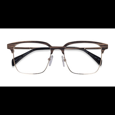 Unisex s browline Gold & Striped Wood Eco Friendly,Wood Texture,Metal Prescription eyeglasses - Eyebuydirect s Evergreen