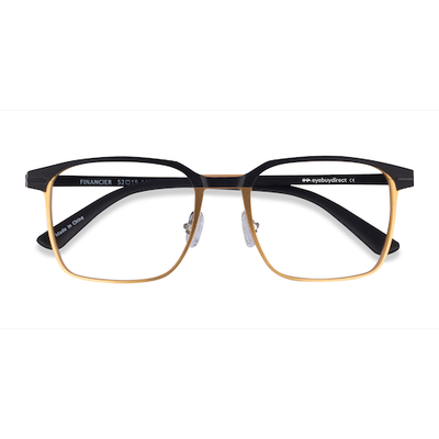 Unisex s square Black Gold Metal Prescription eyeglasses - Eyebuydirect s Financier