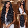 ESIN-Perruque synthétique longue ondulée noire pour femme longueur moyenne cheveux bouclés aspect