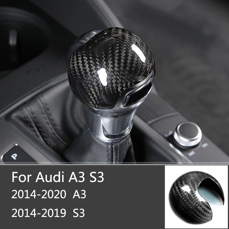 Autocollant de couverture de cadre de poignée de changement de vitesse, pour Audi A3 S3, en Fiber de carbone, couvercle de tête de pommeau de levier de vitesse adapté à audi a3 8v s3, accessoires de
