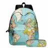 2020 New 2pcs World Map Printing Backpack Laptop Daypack Bookbag with Pencil Case Set Travel Daypack