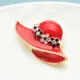 Wuli&baby Red Enamel Flower Hat Brooches For Women Sunhat Topee Design Suits Shirt Brooch Pins Gifts