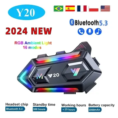 Y20 motorrad helm bluetooth headset fahrer bt 5,3 rgb bunte lichter wasserdicht 1000mah musik player Image