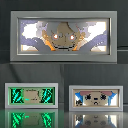 Ein Stück Nika Ruffy Papier Schnitz lampe Anime Figur Roronoa Zoro Papier Stecklinge Rahmen