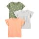Simple Joys by Carter's Mädchen Short-Sleeve and Tops, Pack of 3 Baby und Kleinkind T-Shirt Set, Grau/Hellorange/Olivgrün Blumen, 4 Jahre (3er Pack)
