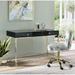 Black Contemporary Writing Desk with High Gloss & Gold Finish, 2 Storage Drawers, Metal Leg Base