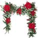 9 ft. Artificial Christmas Garland with Lights - Christmas Poinsettia - 9 Foot