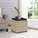 18 Inch High Cube Ottoman Storage, Linen Beige Chair Foot Stools with Tray, Upholstered Vanity Stool with Solid Wood Legs