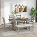 Gray Elegant 6-Piece Rubber Wood Dining Table Set with Geometric Wood Grain Pattern, Solid Wood Veneer, and Soft Cushion