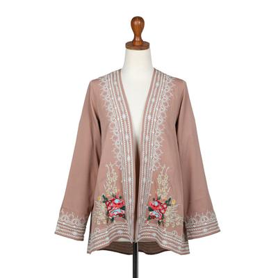 Mughal Garden in Rosewood,'Embroidered Floral Rosewood Jacket with Open Front'