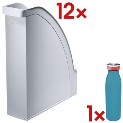 12x Stehsammler »2476« inkl. Thermo-Trinkflasche »9016 Cosy« blau grau, Leitz, 7.8x30x27.8 cm