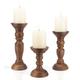 Rustic Wooden Pillar Candle Holders Set of 3, 12'' 9'' 6'' Farmhouse Wood Candle Stand for Table Centerpieces, Vintage Tall Candleholders Fireplace Mantel Decor for Living Room, Brown