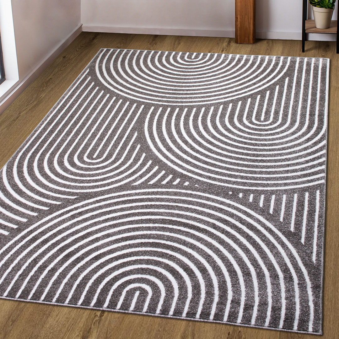 Teppich MY HOME "Fadel" Gr. 2, grau (taupe), B:80cm H:9mm L:150cm, Kunstfaser, Teppiche, 3D-Effekt, softer Kurzflor, pflegeleicht, leichter Glanz, Scandi-Look Image