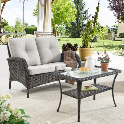 Pocassy 2-Piece Outdoor Sofa Couch with Coffee Table Set