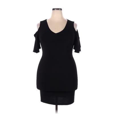 Calvin Klein Casual Dress - Bodycon V Neck Short Sleeve: Black Solid Dresses - Women's Size 6