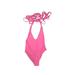 One Piece Swimsuit: Pink Print Swimwear - Women's Size Small