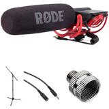 RODE VideoMic Camera-Mount Shotgun Microphone Kit with Studio Mic Stand and Exte VIDEOMIC-R