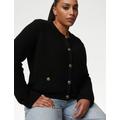 M&S Womens Cotton Blend Textured Knitted Jacket - XS - Black, Black,Ivory,Cappuccino,Navy