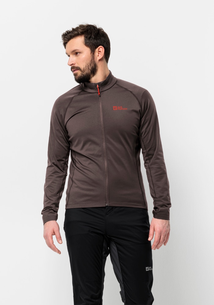 Fahrradjacke JACK WOLFSKIN "MOROBBIA FZ M", Herren, Gr. S (48), rot (rot, earth), OBERSTOFF 91% POLYESTER, 9% ELASTHAN LINING 100% POLYESTER, Jacken Image