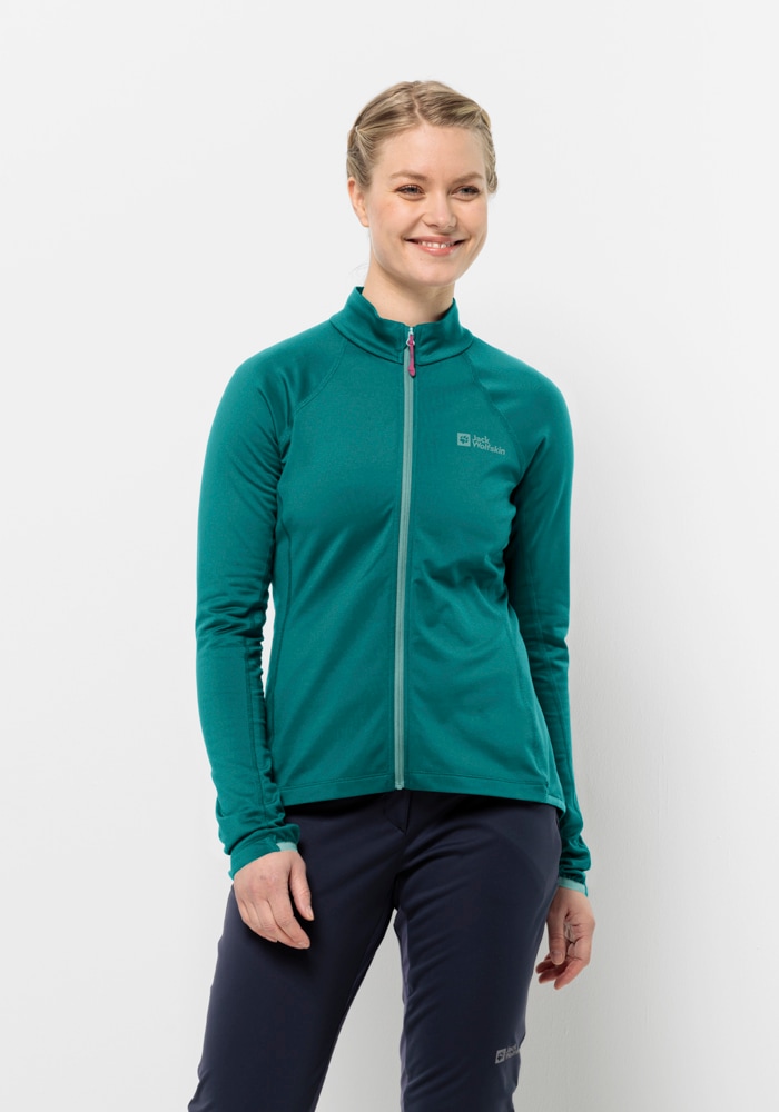 Fahrradjacke JACK WOLFSKIN "MOROBBIA FZ W", Damen, Gr. XS (34), blau (petrol), OBERSTOFF 91% POLYESTER, 9% ELASTHAN LINING 100% POLYESTER, Jacken Image