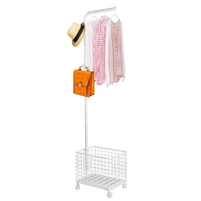 Laundry Cart Wire Basket with Rolling Clothes Garment Rack, White - 16.5''L x 11.8''W x 66''H