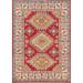 Red Geometric Kazak Oriental Rug Hand-Knotted Traditional Wool Carpet - 4'1" x 5'10"