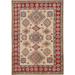 Red Geometric Kazak Area Rug Handmade Oriental Wool Carpet - 4'0" x 6'0"