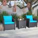 Gymax 3PCS Outdoor Patio Rattan Conversation Set w/ Beige & Turquoise