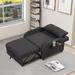 Linen Upholstered Sofa Convertible Pull out Sleeper Sofa, Adjustable Back Sofa with 2 Wing Table and USB Charge Design