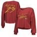 Women's Majestic Threads Christian McCaffrey Scarlet San Francisco 49ers Name & Number Off-Shoulder Script Cropped Long Sleeve V-Neck T-Shirt