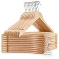 Children’s Wooden Coat Hangers, For Baby & Toddler Clothes Strong Natural Wood Wooden Coat Hangers with 360 Degree Rotatory Hook & Round Trouser Bar & Shoulder Notches (10)