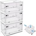 BTGGG 3 Pack Collapsible Storage Box Large 42L*3 Stackable Clear Plastic Storage Box Organizer, 3 Sides Openable for Easy Access, Folding Containers Bin for Books Toys Clothes (White)